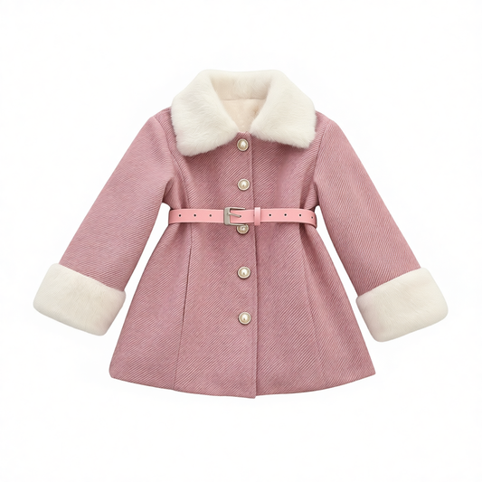 Girls Pink Princess Coat Sweet Long Fleece Trench Coat With Large Lapel