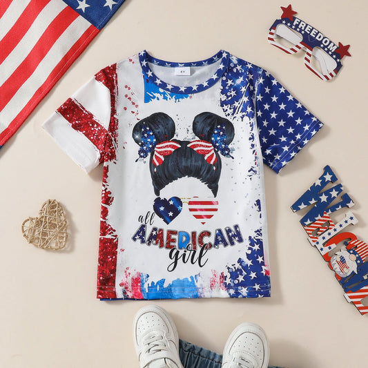 Little Girls 4th Of July T-shirt American Girl Printed Patriotic Top