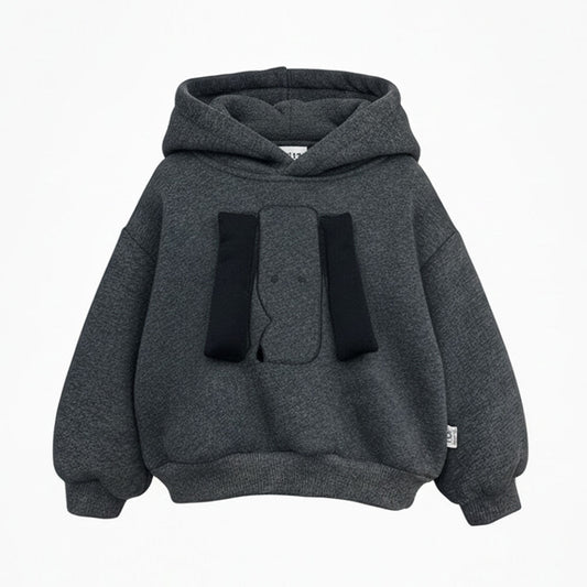 Boys Dark Grey Fleece Hoodie 3D Dog Decoration Pullover