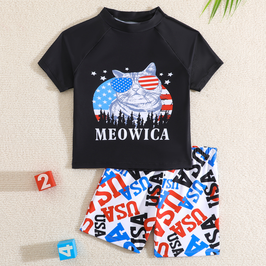 Toddler Fourth Of July Cartoon T-shirt and Shorts Summer USA Patriotic Wear