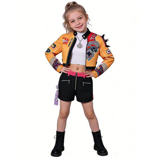 KPop Demon Hunters Rumi Costume Yellow Jacket Shorts Deluxe Full Set