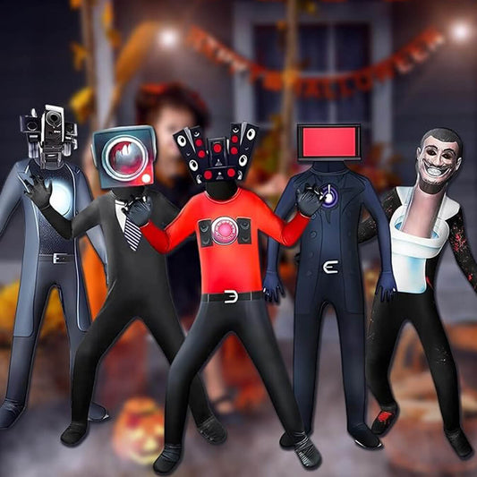 Kids Titan Speaker Man Costume Boys Skibidi Toilet Speakerman Jumpsuit and Mask 2pcs Suit